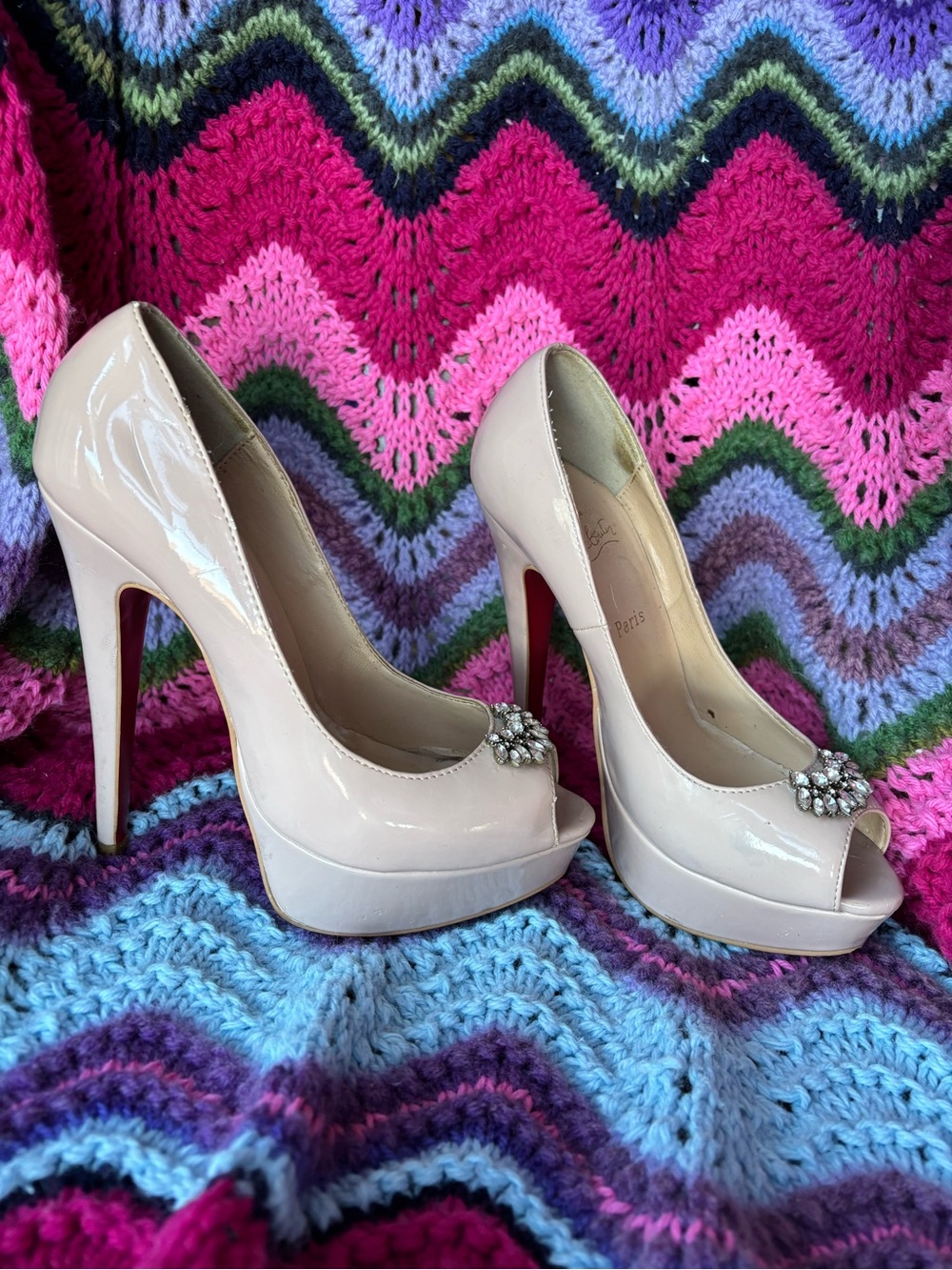 Christian Louboutin platform peep toe heels with embellishment size 37